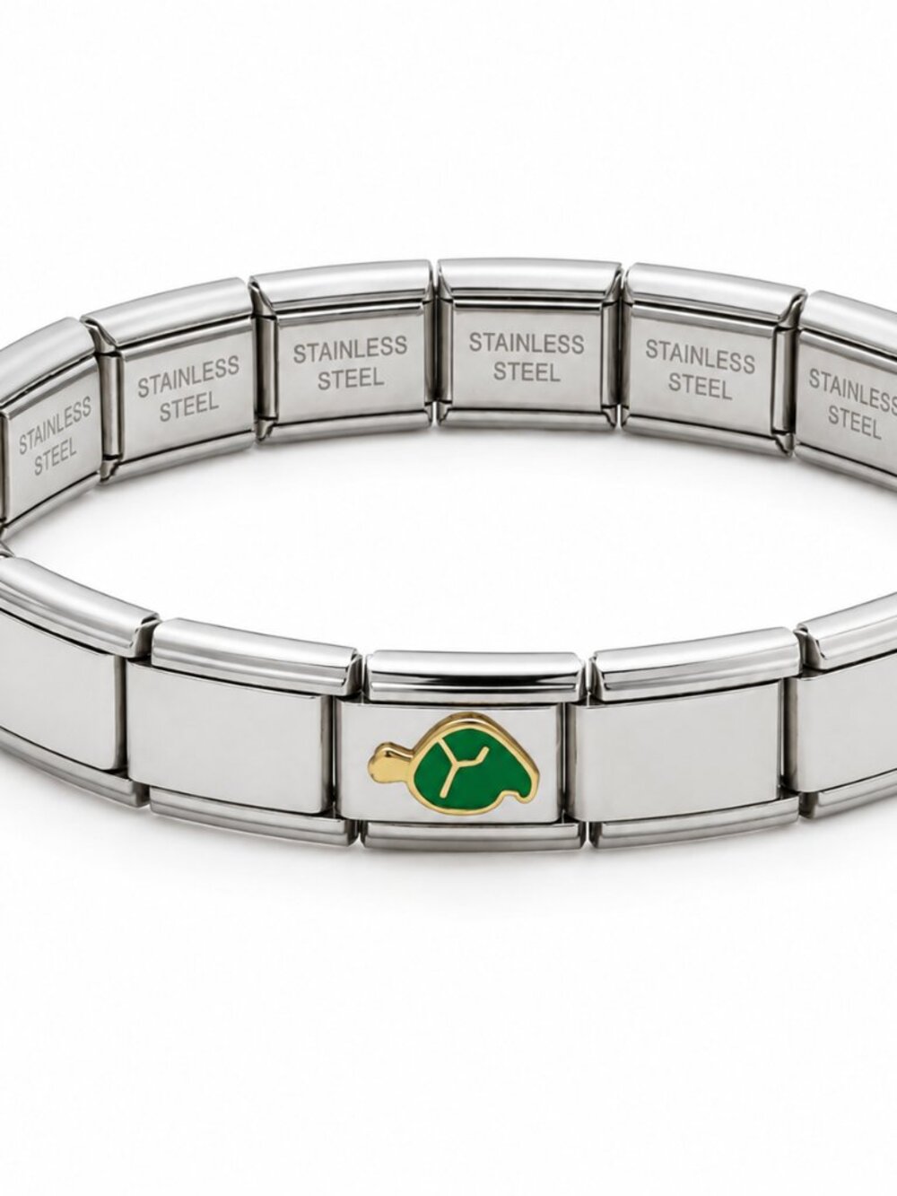 Italian Charm Bracelet with Green Enamel Charm #193